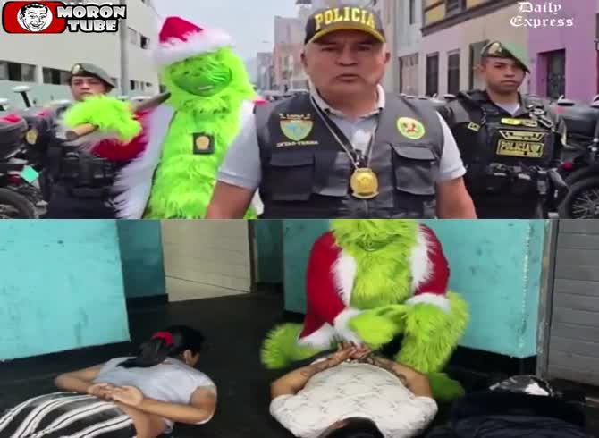 Video :In Peru, a police officer dressed as Grinch apprehends drug dealers